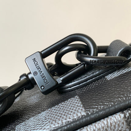 LV 25S MINI SOFT TRUNK BOX BAG 18 IN DAMOFLAGE BLACK CANVAS AND CALFSKIN