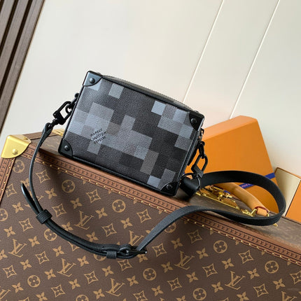 LV 25S MINI SOFT TRUNK BOX BAG 18 IN DAMOFLAGE BLACK CANVAS AND CALFSKIN