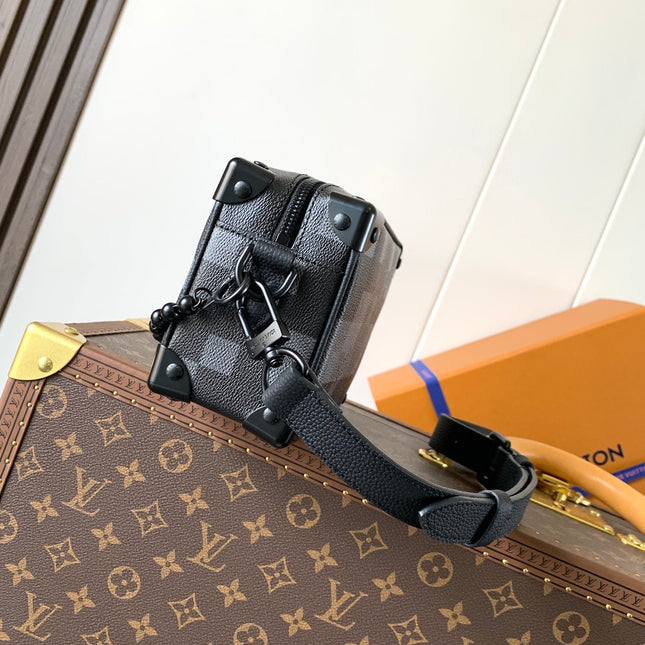 LV 25S MINI SOFT TRUNK BOX BAG 18 IN DAMOFLAGE BLACK CANVAS AND CALFSKIN