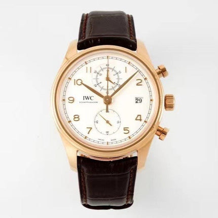 PORTUGIESER CHRONOGRAPH CLASSIC 42 MM GOLD CASE WITH BROWN LEATHER STRAP