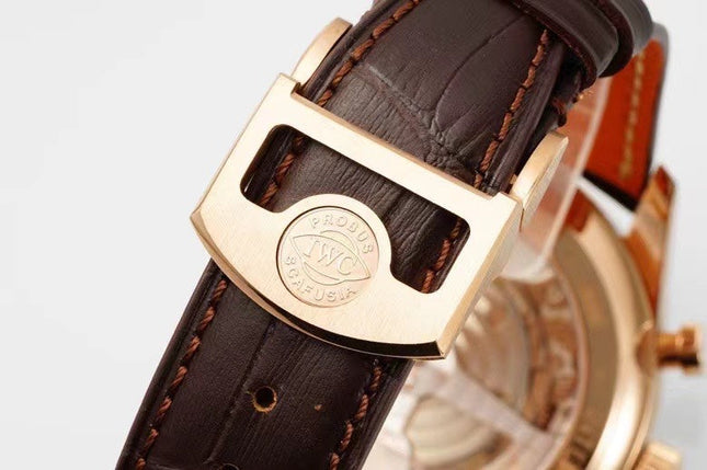 PORTUGIESER CHRONOGRAPH CLASSIC 42 MM GOLD CASE WITH BROWN LEATHER STRAP