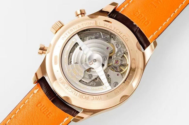 PORTUGIESER CHRONOGRAPH CLASSIC 42 MM GOLD CASE WITH BROWN LEATHER STRAP