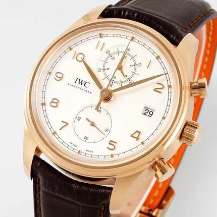 PORTUGIESER CHRONOGRAPH CLASSIC 42 MM GOLD CASE WITH BROWN LEATHER STRAP