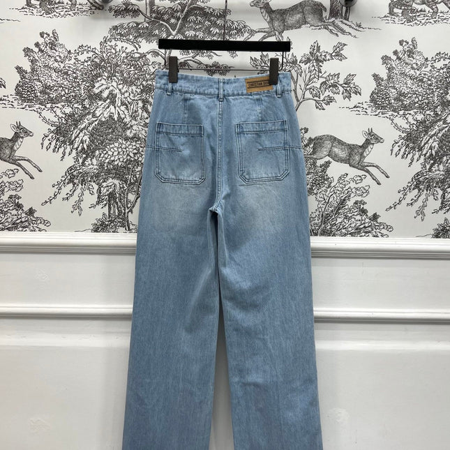 STRAIGHT LEG JEANS DENIM JACQUARD DUSTY BLUE 266732