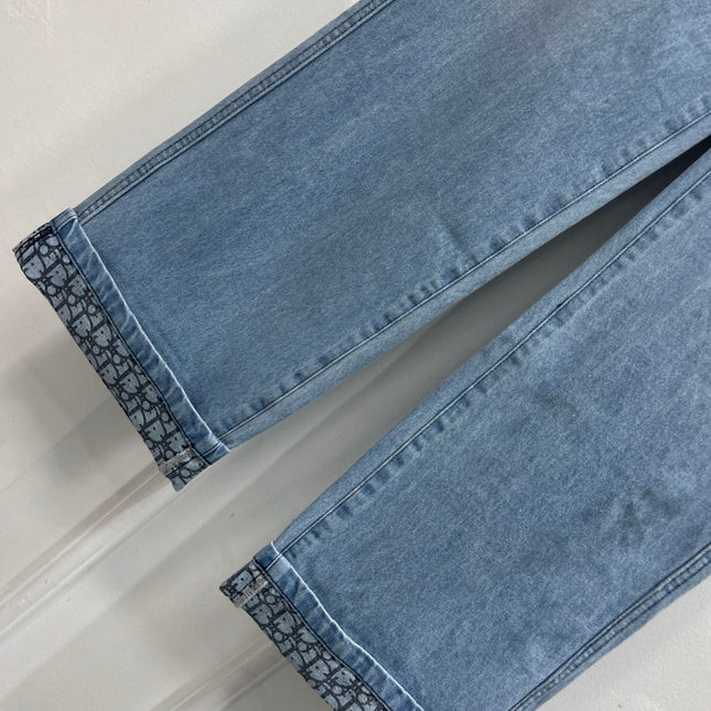 STRAIGHT LEG JEANS DENIM JACQUARD DUSTY BLUE 266732