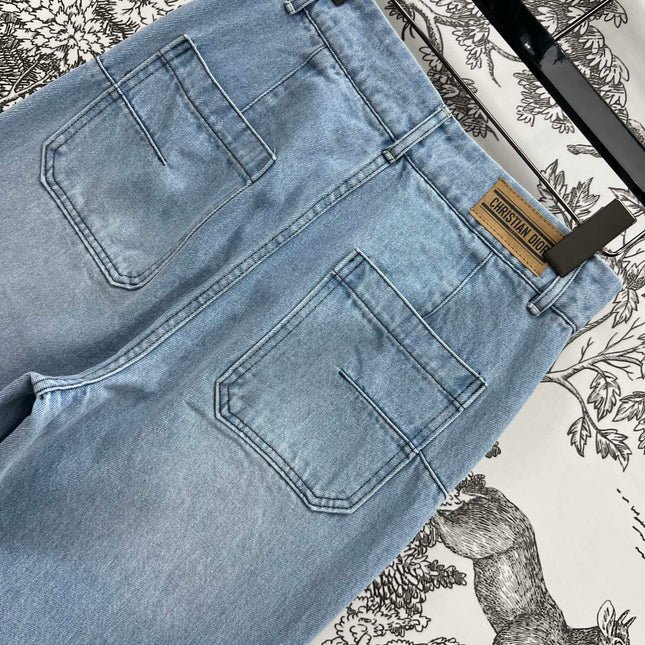 STRAIGHT LEG JEANS DENIM JACQUARD DUSTY BLUE 266732