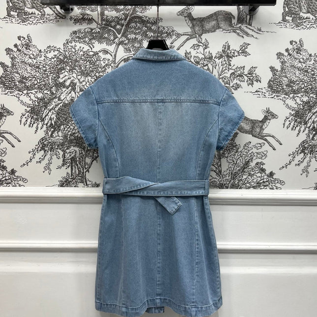 JEAN DRESS WITH FLUTTER SLEEVES DENIM JACQUARD DUSTY BLUE 266734