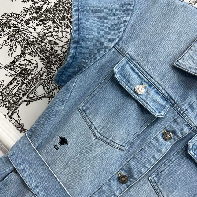 JEAN DRESS WITH FLUTTER SLEEVES DENIM JACQUARD DUSTY BLUE 266734