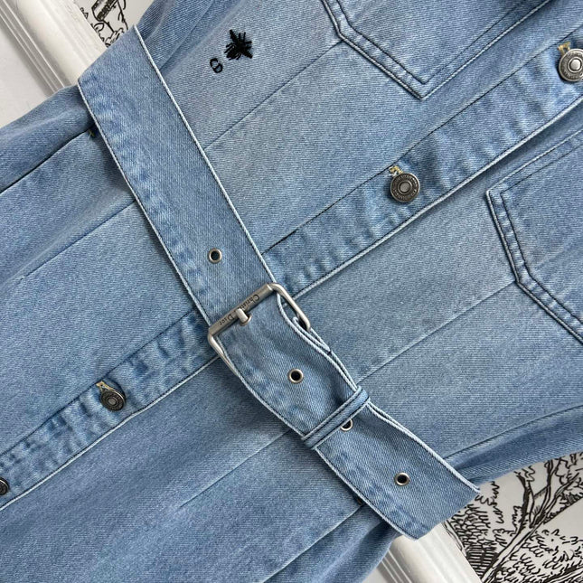 JEAN DRESS WITH FLUTTER SLEEVES DENIM JACQUARD DUSTY BLUE 266734