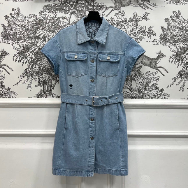 JEAN DRESS WITH FLUTTER SLEEVES DENIM JACQUARD DUSTY BLUE 266734