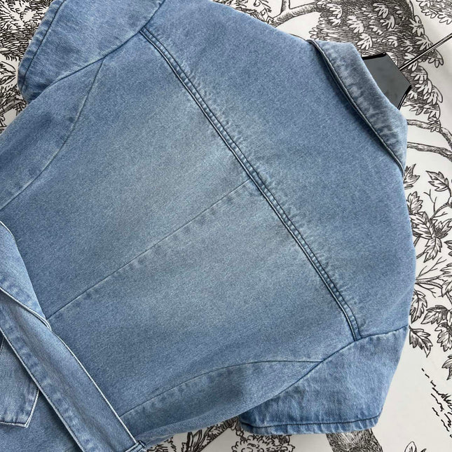 JEAN DRESS WITH FLUTTER SLEEVES DENIM JACQUARD DUSTY BLUE 266734