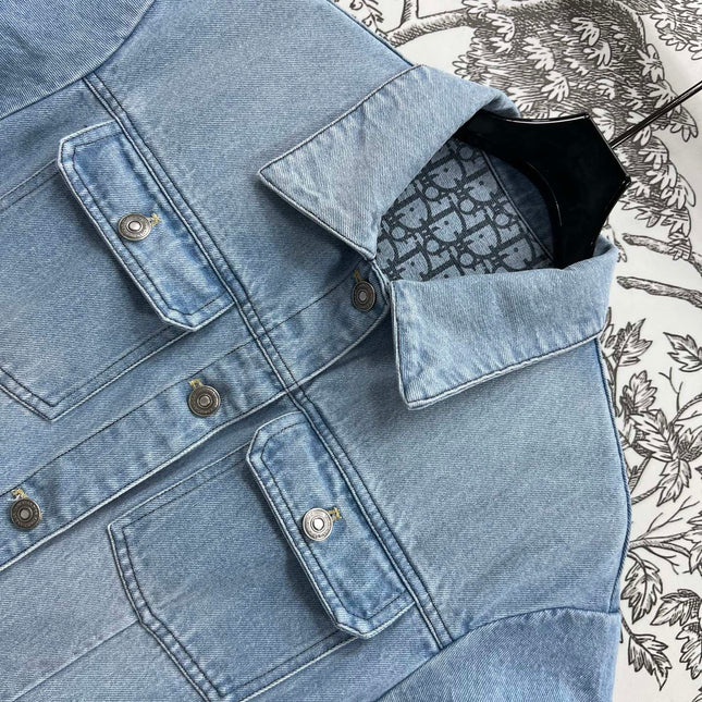 JEAN DRESS WITH FLUTTER SLEEVES DENIM JACQUARD DUSTY BLUE 266734