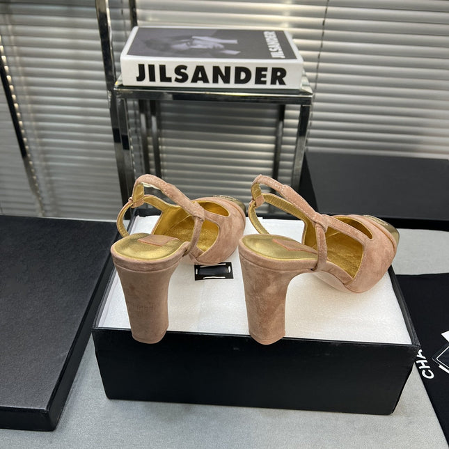 slingback rose suede gold metalic lambskin square toe 9.5