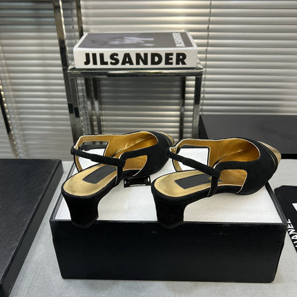 slingback black suede gold metalic lambskin square toe 5.0