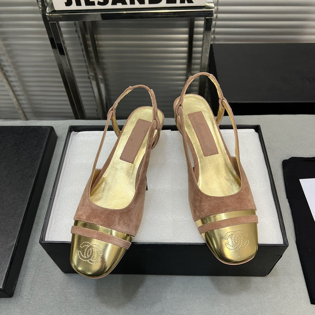 slingback rose suede gold metalic lambskin square toe 5.0