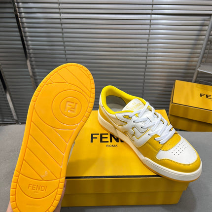 FENDI MATCH LOW TOPS IN BRIGHT YELLOW MIX WHITE CALFSKIN AND MESH