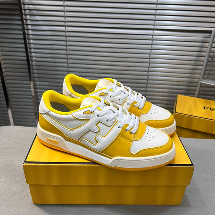 FENDI MATCH LOW TOPS IN BRIGHT YELLOW MIX WHITE CALFSKIN AND MESH