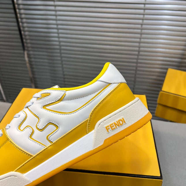 FENDI MATCH LOW TOPS IN BRIGHT YELLOW MIX WHITE CALFSKIN AND MESH