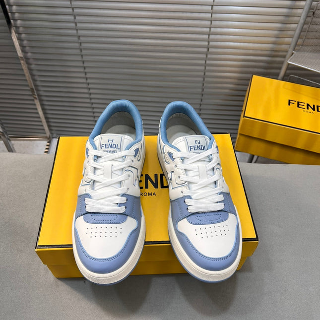 FENDI MATCH LOW TOPS IN CERULEAN BLUE MIX WHITE CALFSKIN AND MESH