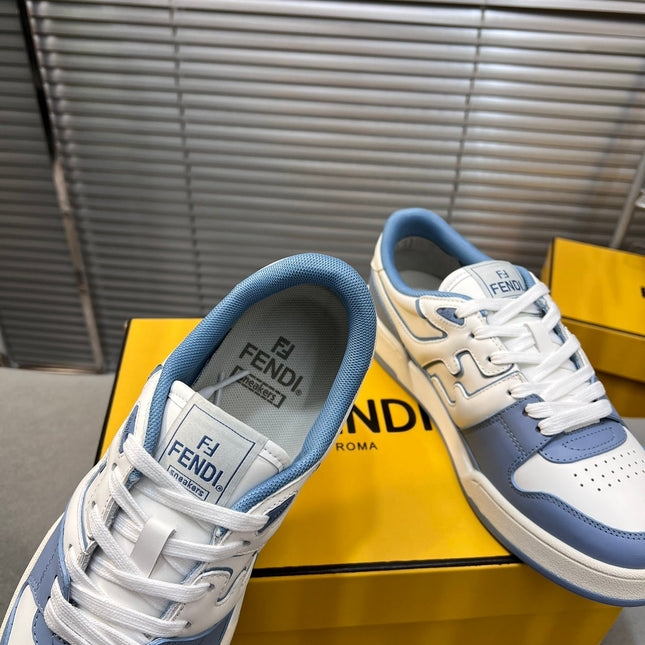 FENDI MATCH LOW TOPS IN CERULEAN BLUE MIX WHITE CALFSKIN AND MESH