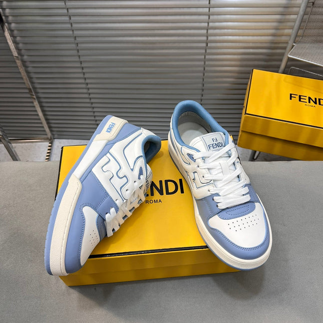 FENDI MATCH LOW TOPS IN CERULEAN BLUE MIX WHITE CALFSKIN AND MESH