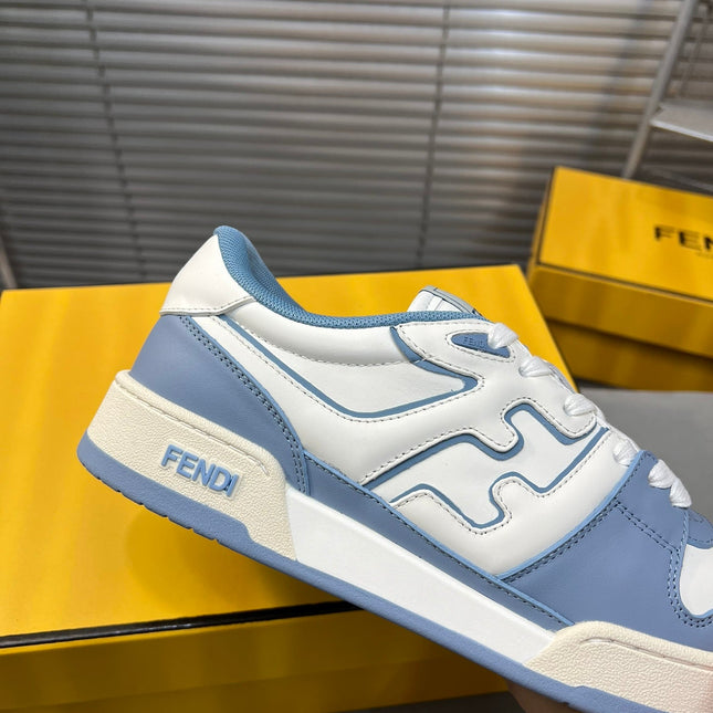FENDI MATCH LOW TOPS IN CERULEAN BLUE MIX WHITE CALFSKIN AND MESH