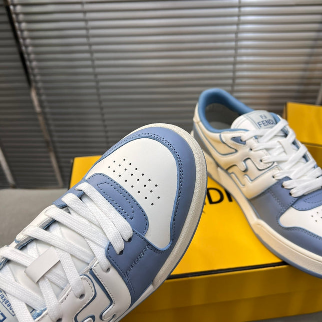 FENDI MATCH LOW TOPS IN CERULEAN BLUE MIX WHITE CALFSKIN AND MESH