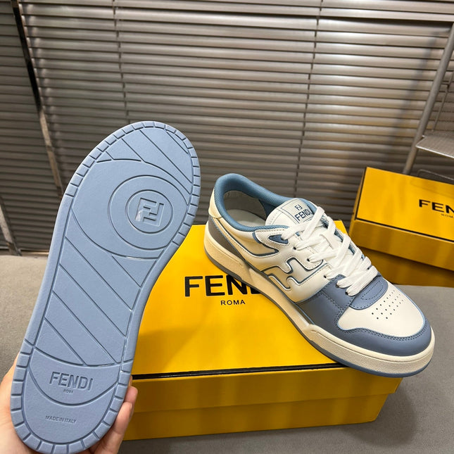 FENDI MATCH LOW TOPS IN CERULEAN BLUE MIX WHITE CALFSKIN AND MESH