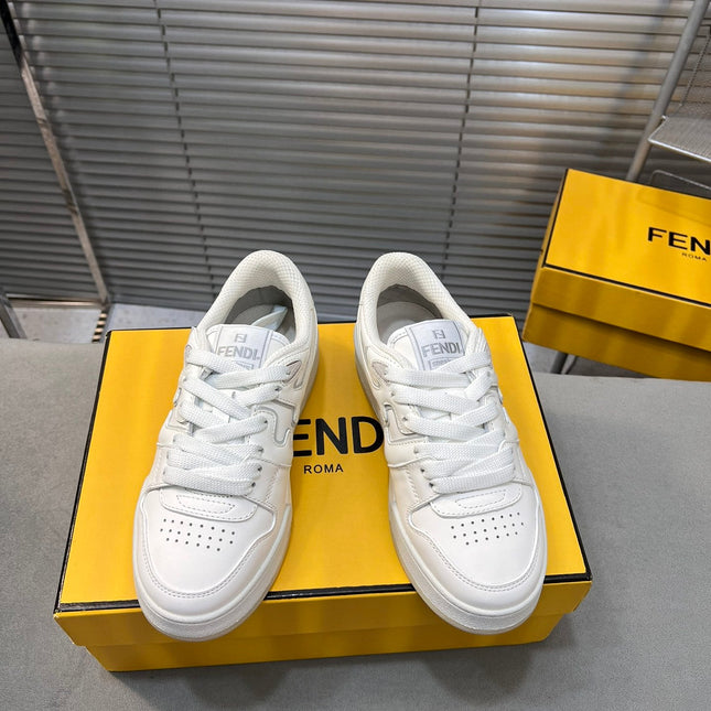 FENDI MATCH LOW TOPS IN WHITE CALFSKIN AND MESH