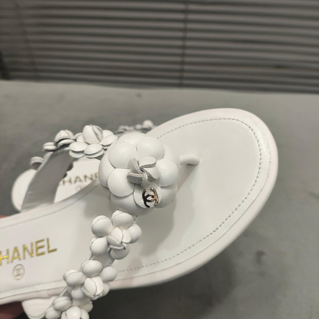 THONG SLIPPERS CAMELLIA IN WHITE CALFSKIN