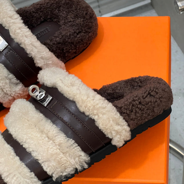 HM 25S SANDAL IN BEIGE WOOL AND DARK BROWN LAMBSKIN WITH SILVER HARDWARE