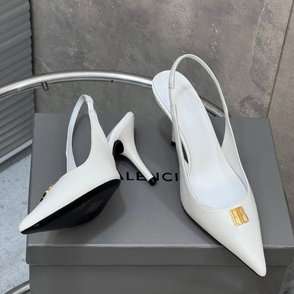 BALENCIAGA 25S HIGH-HEEL SLINGBACK 85 MM IN WHITE COW LEATHER WITH GOLD HARDWARE