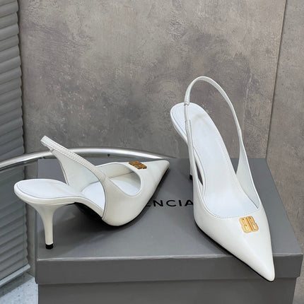 BALENCIAGA 25S HIGH-HEEL SLINGBACK 85 MM IN WHITE COW LEATHER WITH GOLD HARDWARE