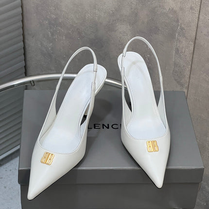 BALENCIAGA 25S HIGH-HEEL SLINGBACK 85 MM IN WHITE COW LEATHER WITH GOLD HARDWARE
