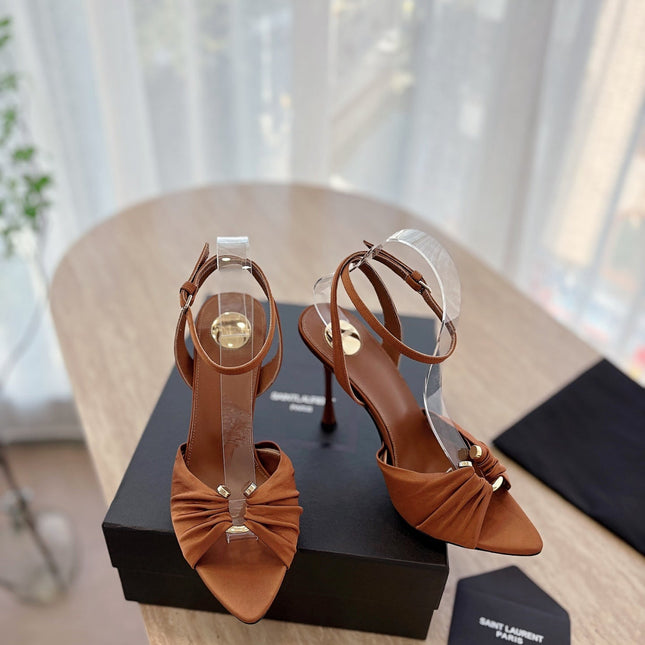 LOLA SANDAL 10 CM IN BRONZE BROWN VISCOSE AND SILK