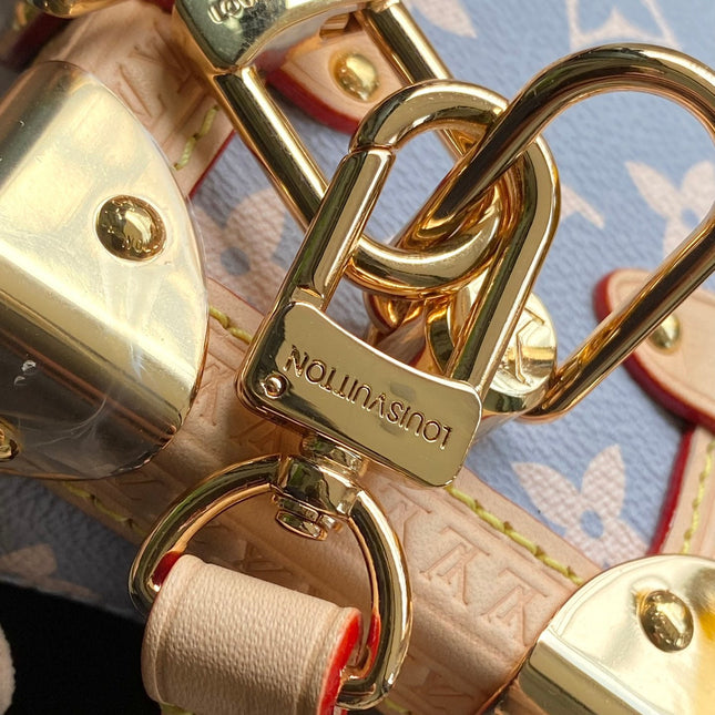 SIDE TRUNK 21 IN GRAY CREAM MONOGRAM TRIANON CANVAS GOLD HARDWARE