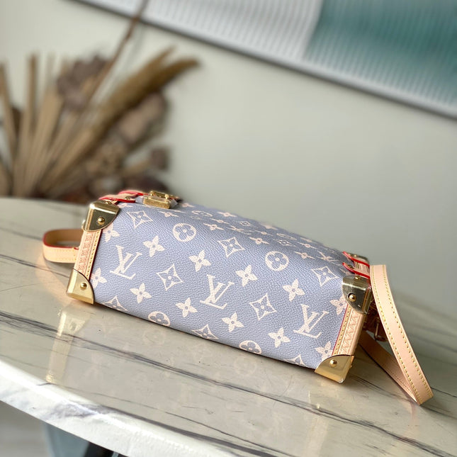 SIDE TRUNK 21 IN GRAY CREAM MONOGRAM TRIANON CANVAS GOLD HARDWARE