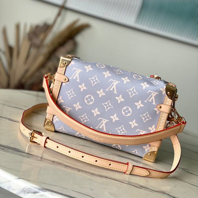 SIDE TRUNK 21 IN GRAY CREAM MONOGRAM TRIANON CANVAS GOLD HARDWARE