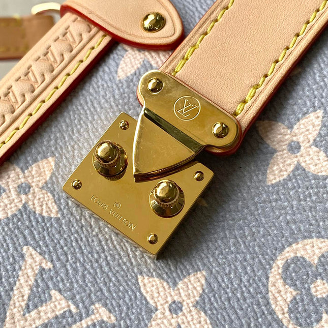 SIDE TRUNK 21 IN GRAY CREAM MONOGRAM TRIANON CANVAS GOLD HARDWARE