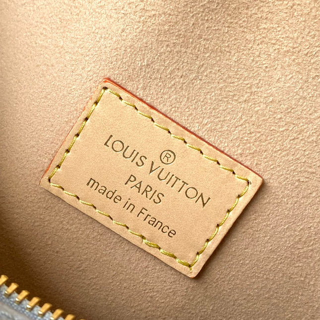 SIDE TRUNK 21 IN GRAY CREAM MONOGRAM TRIANON CANVAS GOLD HARDWARE