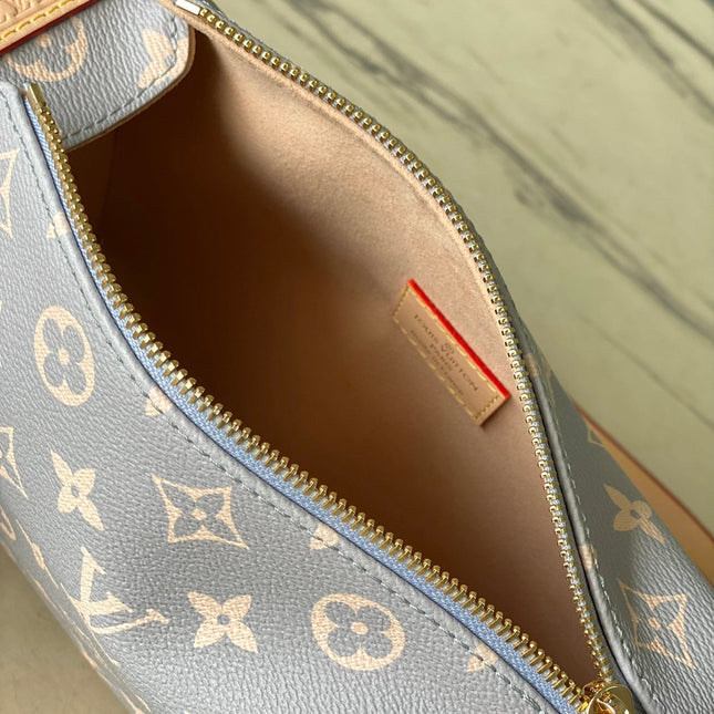 SIDE TRUNK 21 IN GRAY CREAM MONOGRAM TRIANON CANVAS GOLD HARDWARE