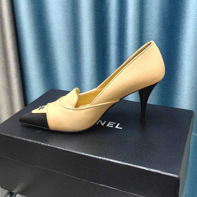 HIGH HEELS IN DARK CREAM MIX BLACK SHEEPSKIN