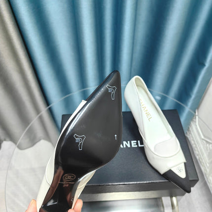 HIGH HEELS IN WHITE MIX BLACK SHEEPSKIN