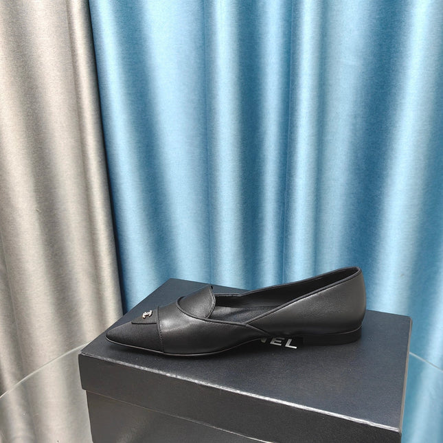 BALLET FLAT BLACK SHEEPSKIN POINTED TOE