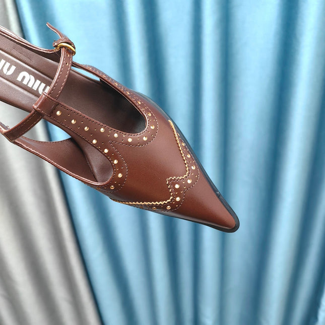 SLINGBACK WALNUT COLOR LAMBSKIN WITH T- STRAPS