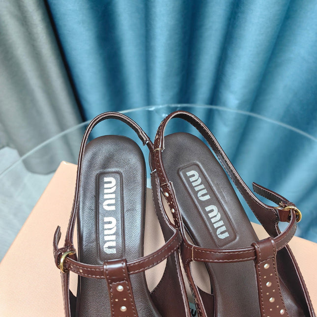 SLINGBACK WALNUT COLOR LAMBSKIN WITH T- STRAPS