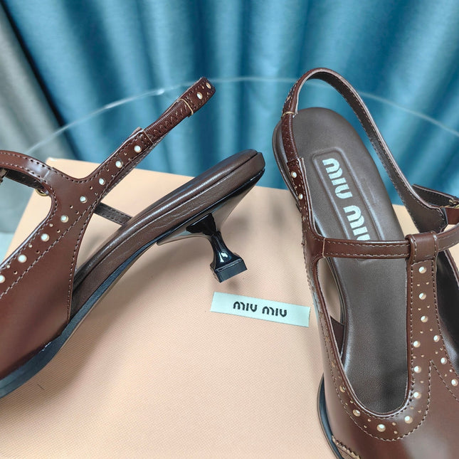 SLINGBACK WALNUT COLOR LAMBSKIN WITH T- STRAPS