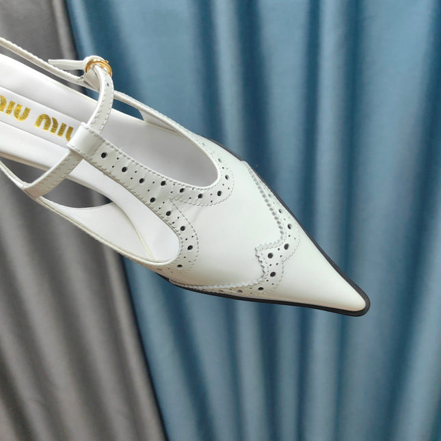 SLINGBACK WHITE LAMBSKIN WITH T- STRAPS