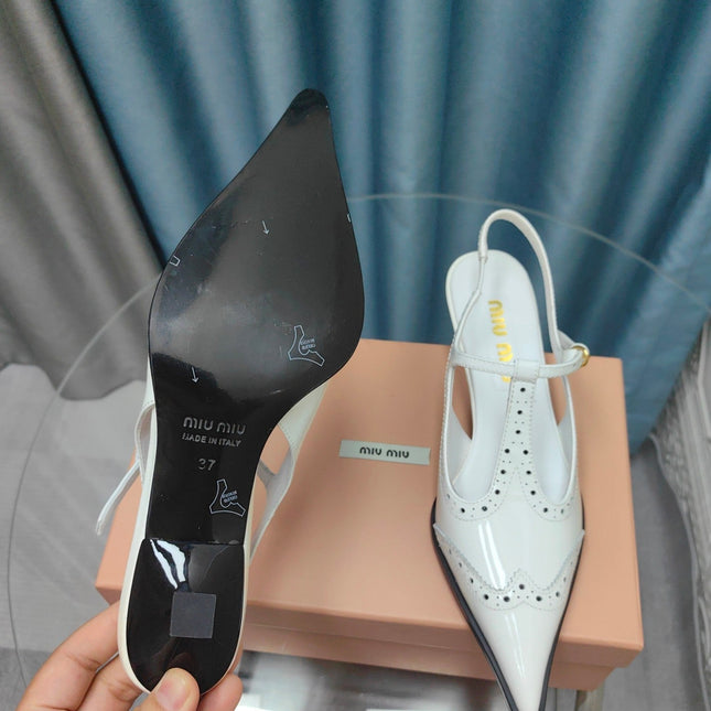 SLINGBACK WHITE LAMBSKIN WITH T- STRAPS