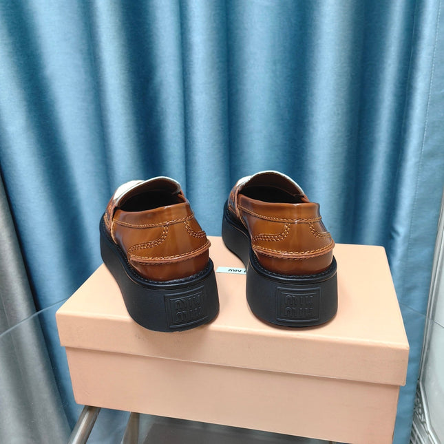 THICK-SOLED LOAFERS SHOES CARAMEL MIX WHITE COWHIDE